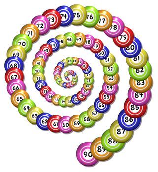 Illustration of 90 bingo balls in a spiral
