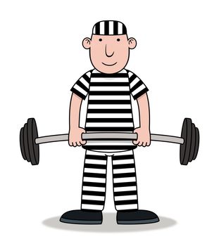 Illustration of a cartoon prisoner using dumbbells