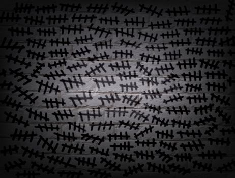 Illustration of a wall covered in marking of time