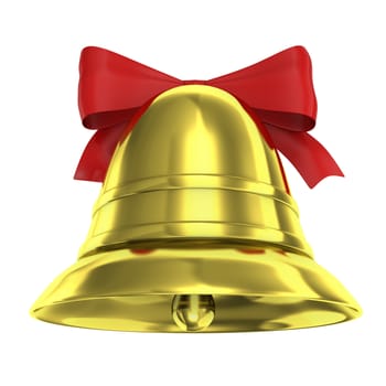 Christmas bell with red ribbon isolated on white background