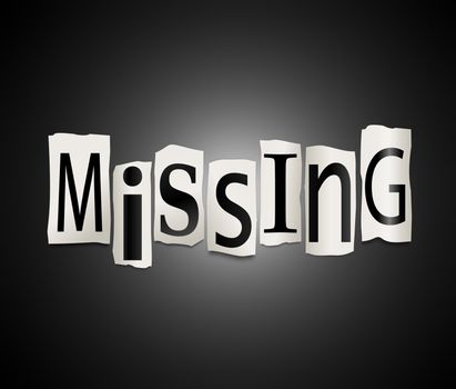 Illustration depicting cutout printed letters arranged to form the word missing.