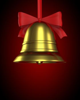 Christmas bell with red ribbon on red gradient background