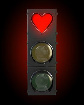 Traffic light with heart shaped red lamp 