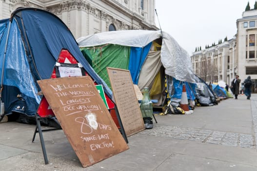 LONDON - January 11: Occupy London occupation in their 88th day. The protesters are set to be evicted soon. January 11, 2012 in London, England.