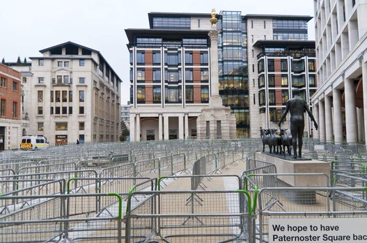 LONDON - January 11: Paternoster Square, next to Saint Pauls Cathedral, closed to avoid neighbouring tent city to spread. January 11, 2012 in London, England.
