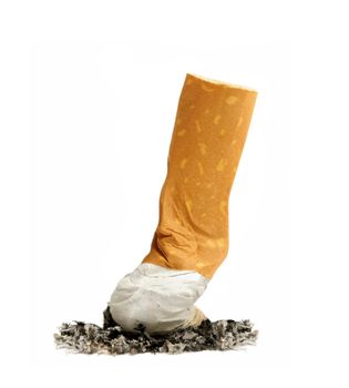 cigarette butt with ash isolated on white