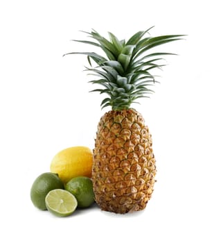 Pineapple and kiwi fruits isolated on white background