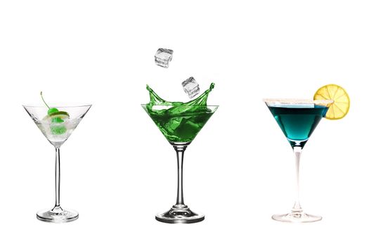 Different glasses with alcoholic drinks