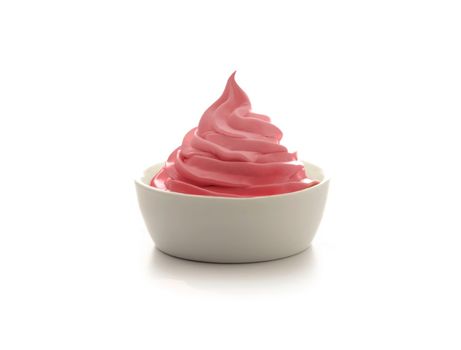 Strawberry ice cream in bowl on white background