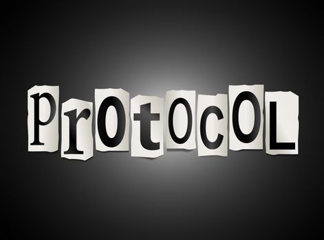 Illustration depicting cutout printed letters arranged to form the word protocol.