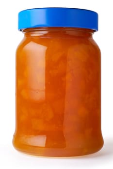 Apricot jam in jar with clipping path