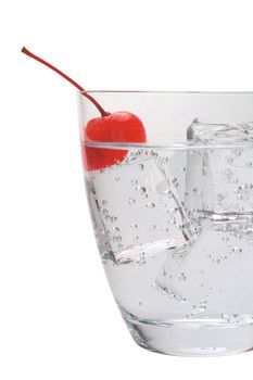 Water with ice cubes and cherry with clipping path  