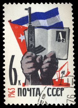 old russian stamp commemorating revolution im cuba