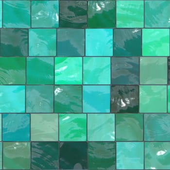 A blue/green tile background pattern.