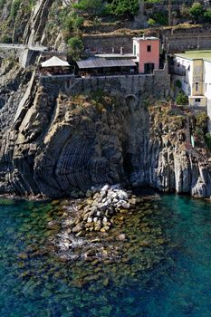 Restaurant on seaside cliff in Manarola Italy