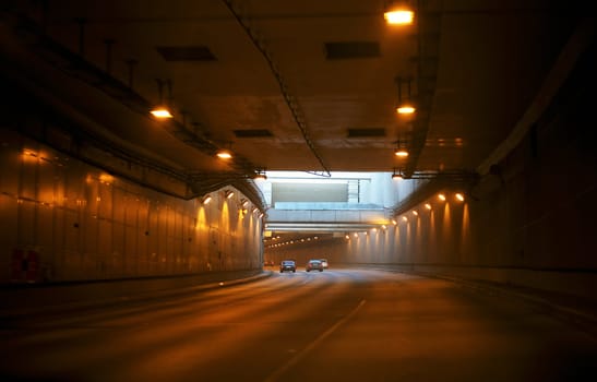 Road in tunnel in Moscow in the afternoon
