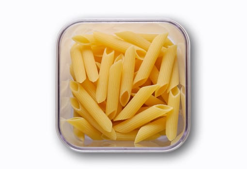 Raw pasta in glass jar with clipping path