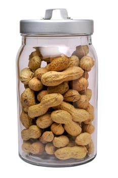 Peanuts in glass jar with clipping path