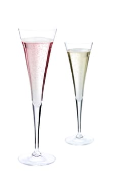 A glass of champagne, isolated on a white background.