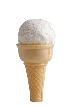 Vanilla ice cream with cone on white background