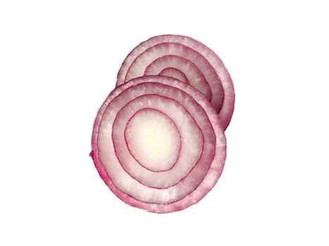 Sliced fresh red onion isolated on white background