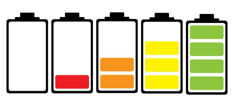 Simple illustrated battery icon with colourful charge level