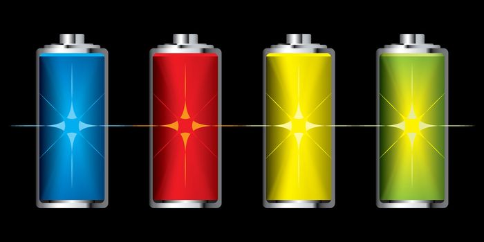 Collection of batteries with flash charge icon set