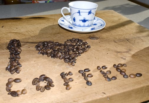I love coffee concept using coffee beans 