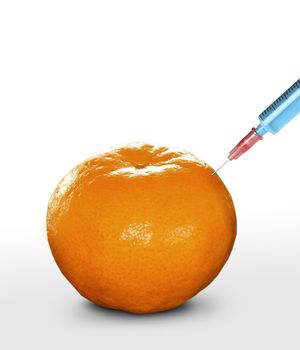 syringe sticked into orange,GMO