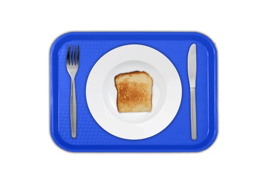 Set of utensils arranged on the table with plate and toast