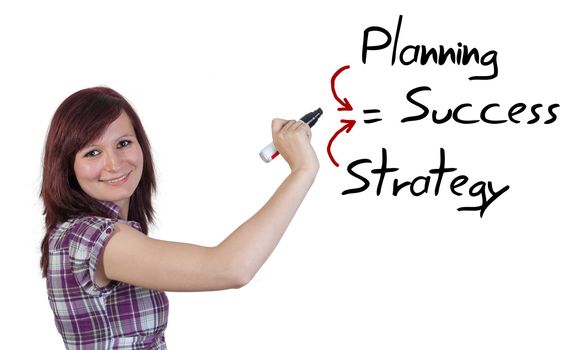 Businesswoman drawing a success concept on a whiteboard