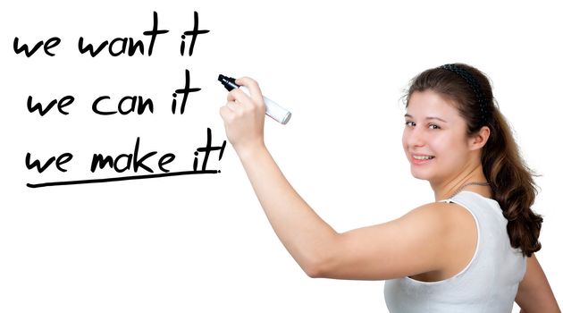 Businesswoman drawing an motivation concept on a whiteboard