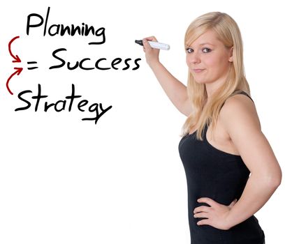 Businesswoman drawing a success concept on a whiteboard