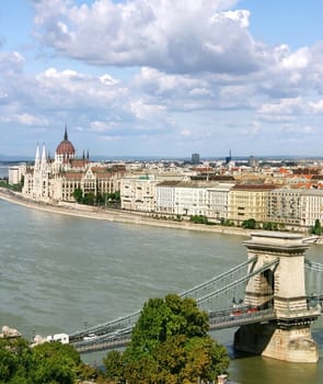 View from across the Danube. Parliament can be seen in the background.