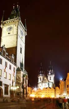 The old town square in Prague at night