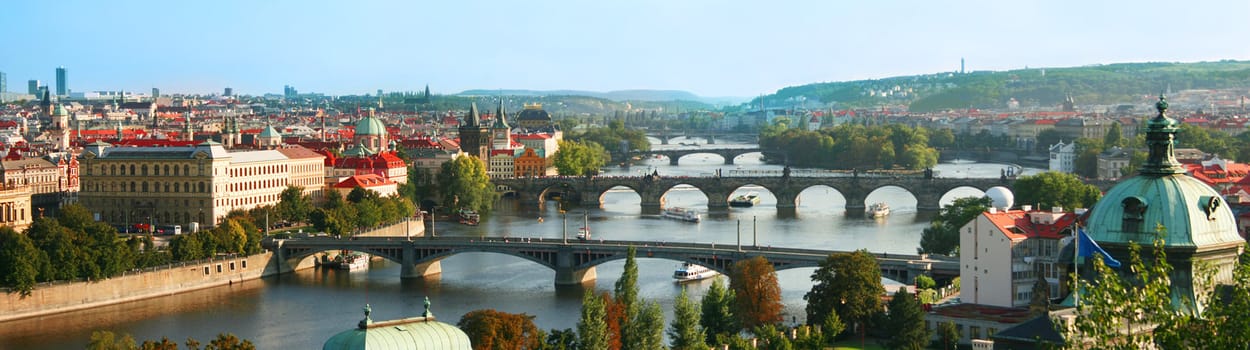 The skyline of Prague at sunset (Czech Republic)