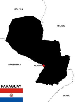 very big size paraguay black map with flag