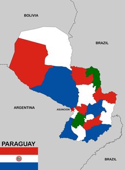 very big size paraguay political map with flag