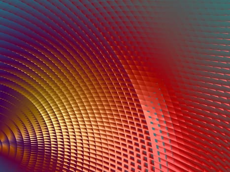 Rendering of section of metallic three dimensional circular mesh suitable as a background screen