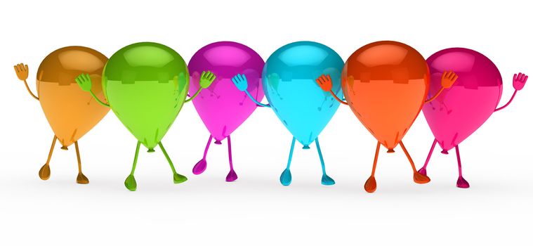 Colorful Party balloons stand and wave hands