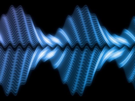 Abstract sound wave rendered in blue against black background