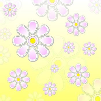 spring background with violet daisy flowers over yellow gradient