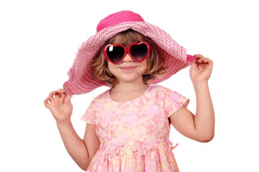 beautiful little girl with sunglasses and big hat