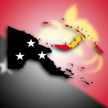 Map of Papua New Guinea filled with the national flag