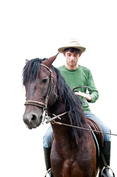 Horses and riders on a farm in Ecuador