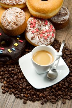 breakfast with donuts and coffee