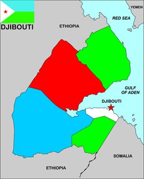 very big size djibouti political map illustration