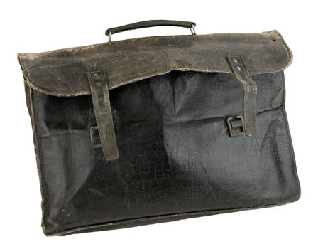 Old brown suitcase on a light background