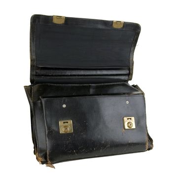 Old brown suitcase on a light background