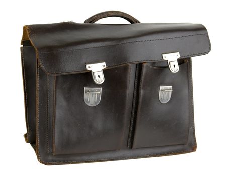 Old brown suitcase on a light background